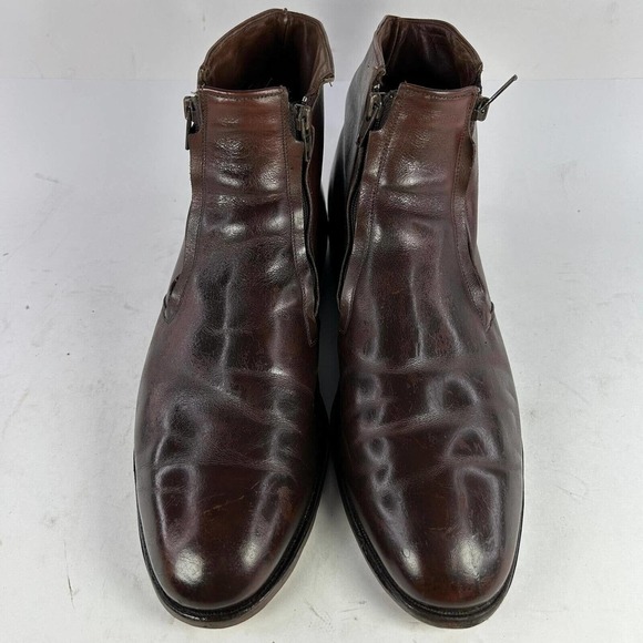 Allen Edmonds York Mens Brown Leather Boot US 11.5 D Double Zip Up Ankle Shoes - Picture 2 of 10